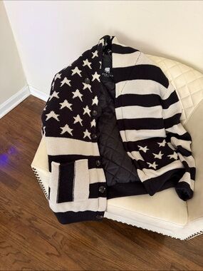 American Stitch Black and White Star & Stripe Cardigan Sweater